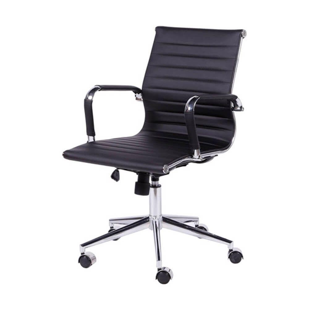 Cadeira De Escritorio Eames Esteirinha Baixa - Pu Preta