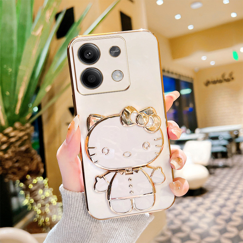 Invólucro Xiaomi Redmi Note 13 Pro 4G 5G 13R Plus 5G Poco M6 X6 F6 X6 Neo 5G K70E K70 Cute 3D Kitty Cat Mirror Stand Sup em Oferta na Shopee