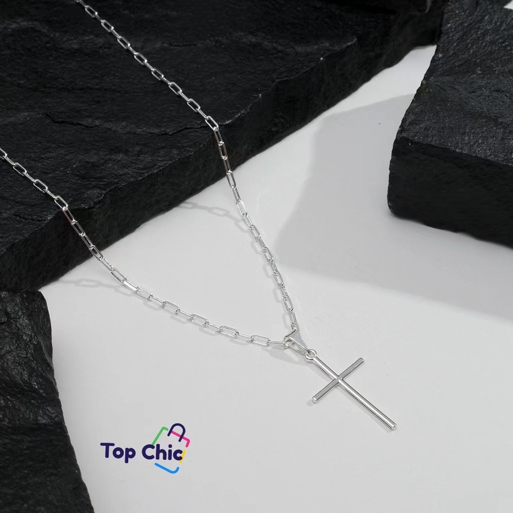 Colar de aço titânio para homens e mulheres, pingente de cruz, moda urbana, joias em Oferta na Shopee