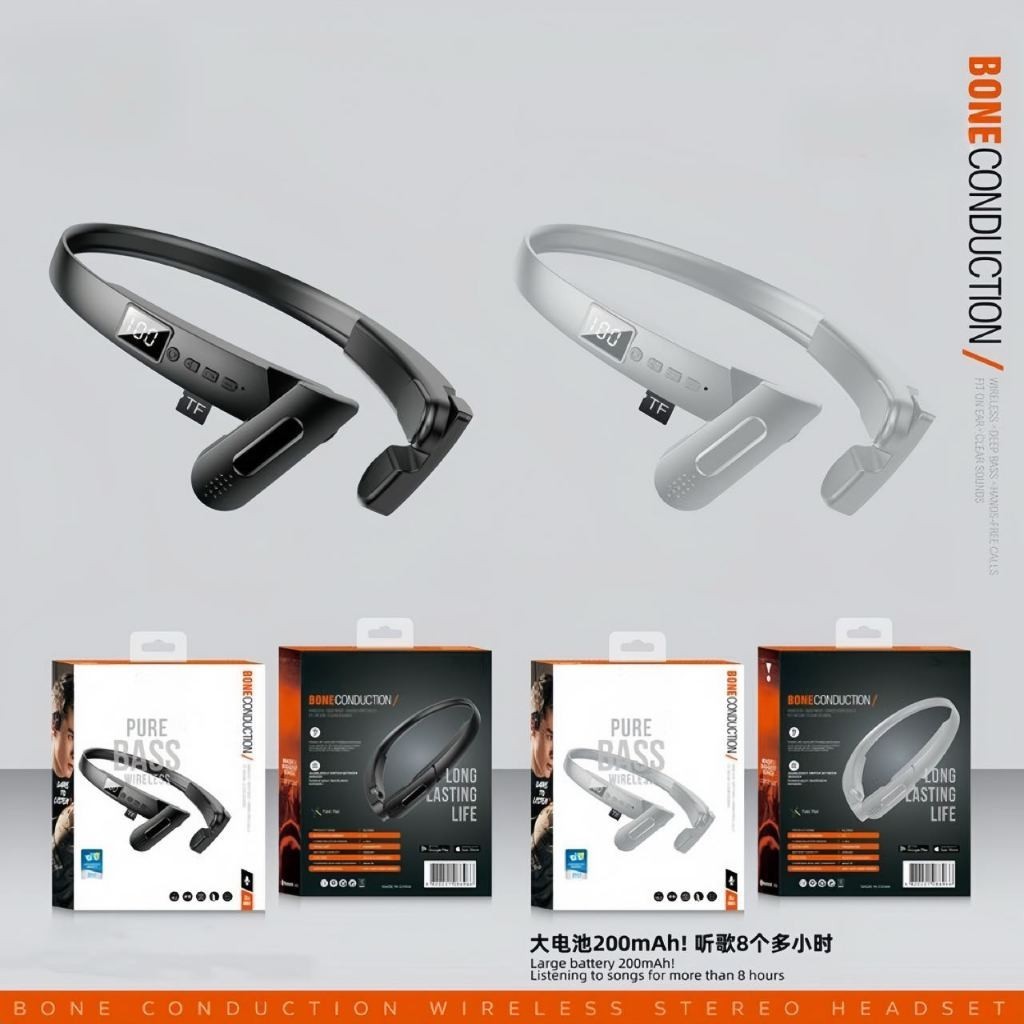 Fones de ouvido bluetooth tipo de orelha de suspensão condução óssea esportiva display digital qualidade de som hd em Oferta na Shopee