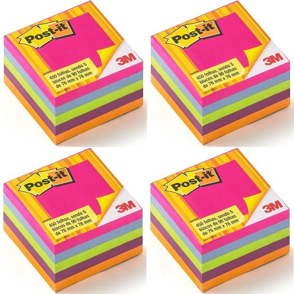Kit com 4 POST-IT Cubo Tropical 654 76MM X 76MM com 450 Folhas 3M em Oferta na Shopee