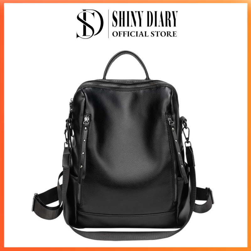 Mochila Feminina Em Couro PU Alta Qualidade Média Espaçosa Com Alça De Ombro SD-08 em Oferta na Shopee