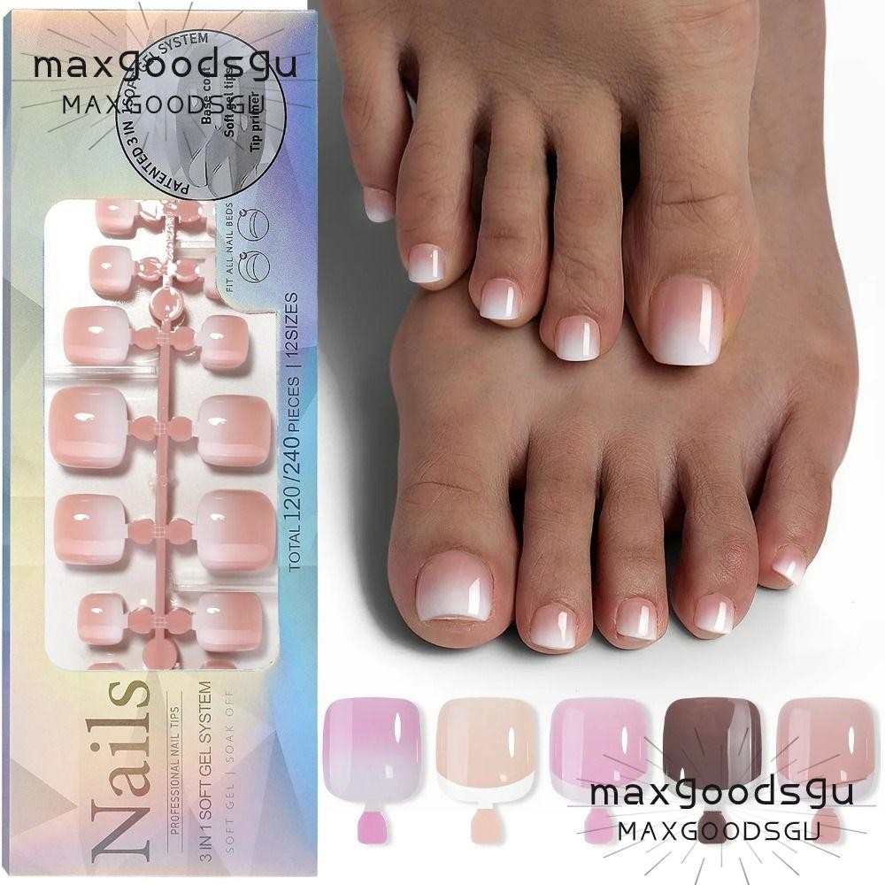 MAXGOODS 120Pcs Prego Falso De Dedo Do Pé Francês , Prensa Removível Em Pregos Acrílicos , Manchas De Moda Caixa Reutilizáveis UltraThin Traceless Fake Nail