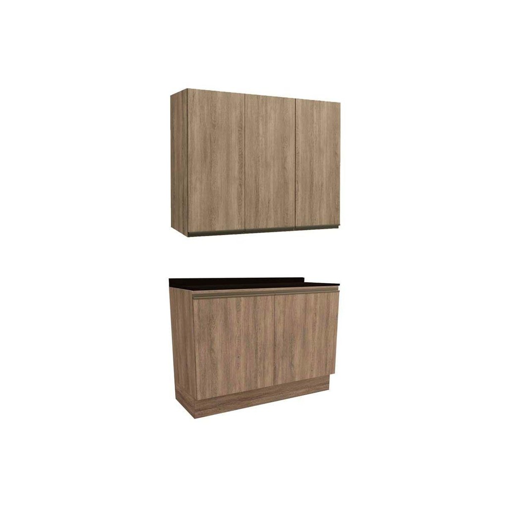 Cozinha Completa Maxxi 3 Peças (1 Aéreo + 1 Balcão + 1 Complemento) C3P10 Nogal/Preto - Kappesberg em Oferta na Shopee