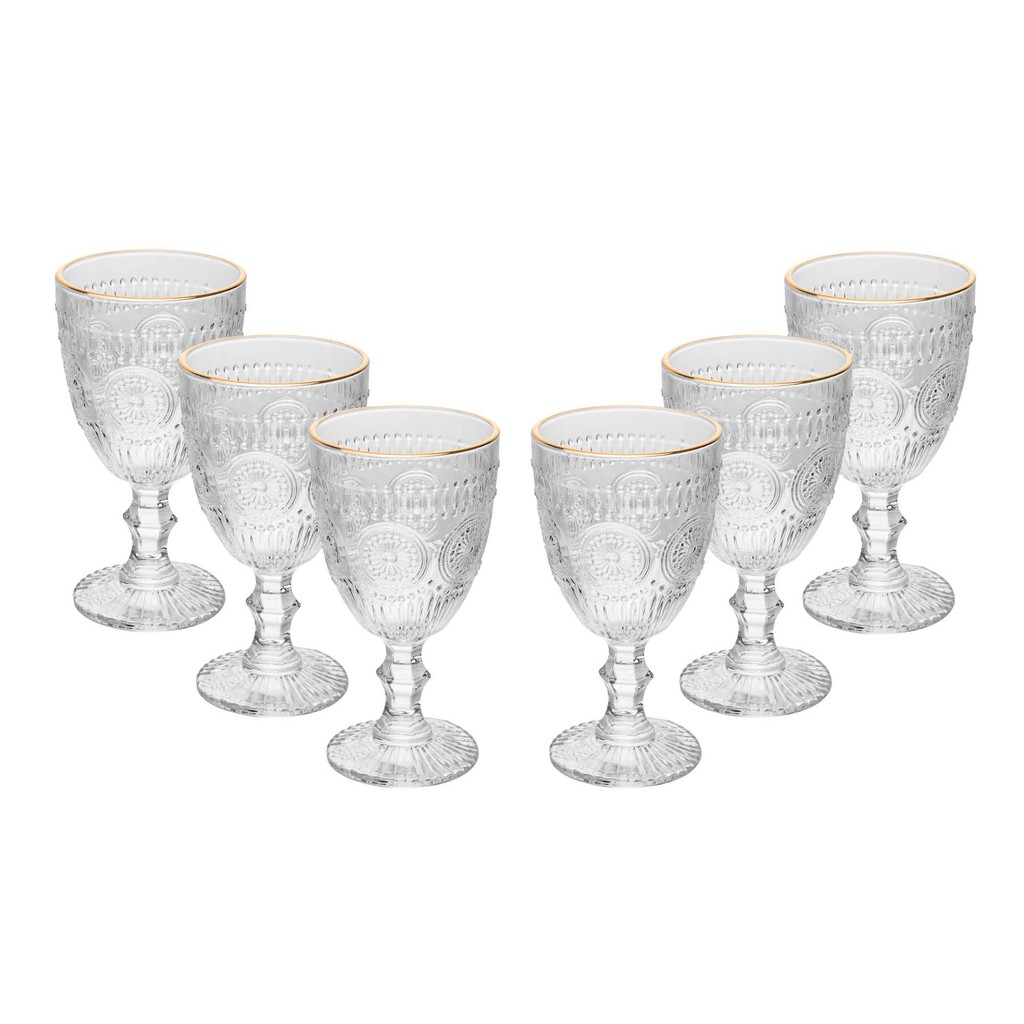 6 Taças Wolff Mandala de Vidro com Fio de Ouro 320ml em Oferta na Shopee