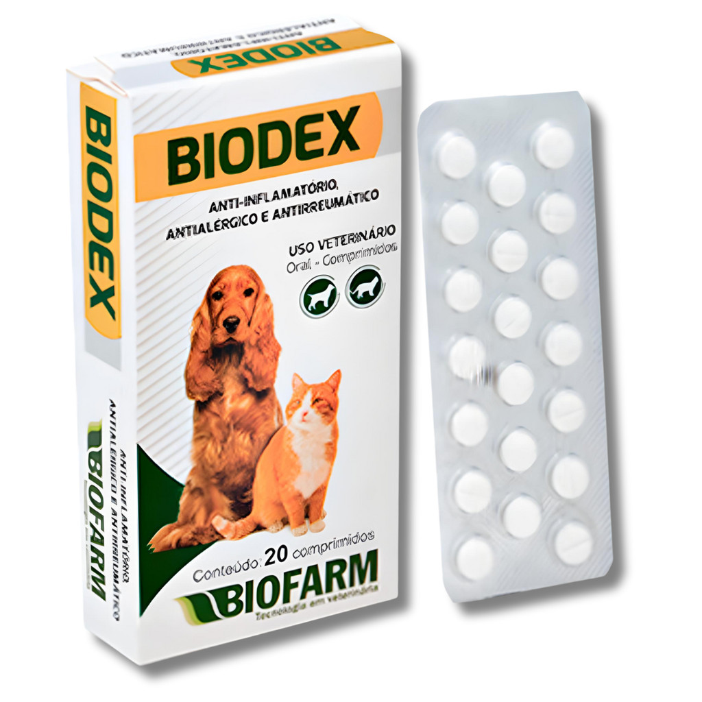 Anti-inflamatório Biodex para Cães e Gatos Antialérgico Antirreumático - 20 Comprimidos - Biofarm em Oferta na Shopee