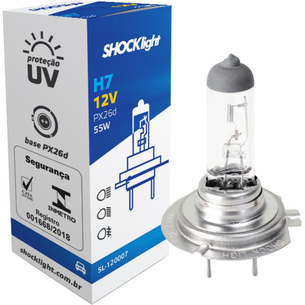 Lampada Shocklight Halogena Standart H7 12v 55w Px26d em Oferta na Shopee