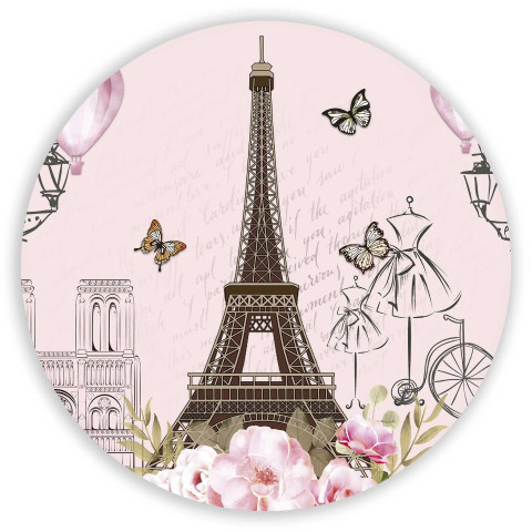 NOVO Painel Festa Infantil Redondo Paris, Torre Eiffel, mini borboletas, fundo rosa + Arco, Suporte incluso. Fazemos personalizado com qualquer tema. Confeccionado em Lona fosca, impressão de alta resolução. cenário , p/ Decoração