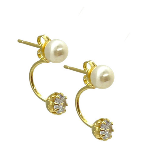 Brinco Folheado A Ouro Pérola E Zircônia 6mm Grace Kelly