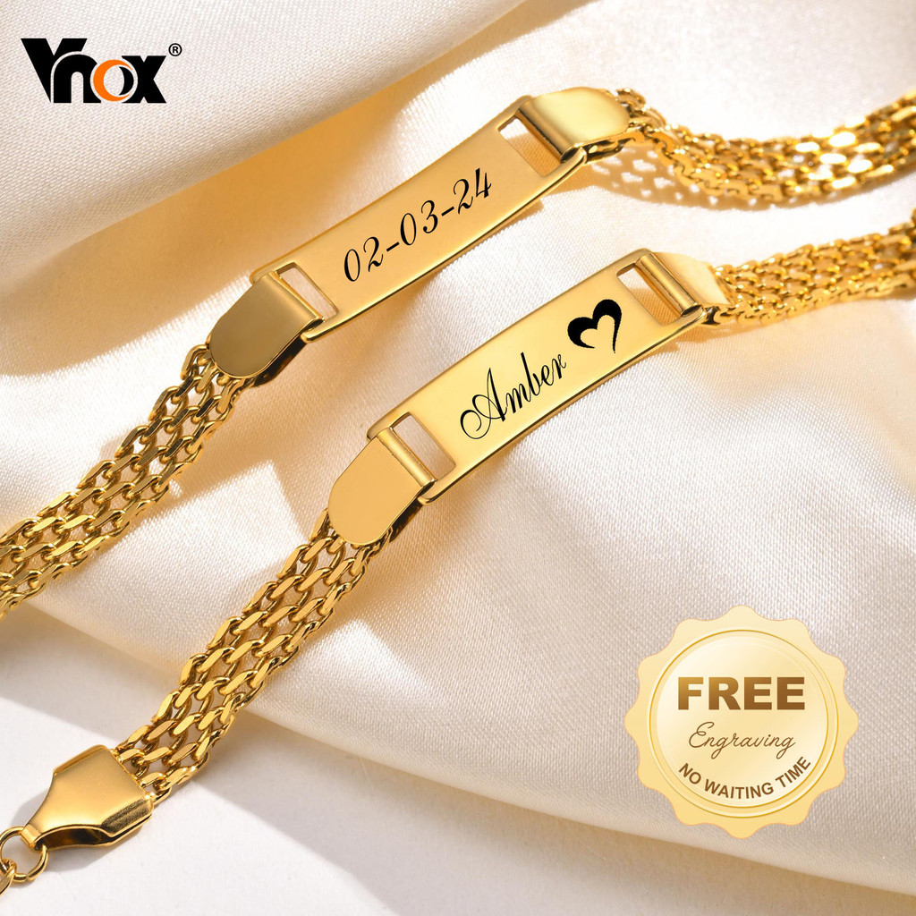 Pulseira De Identificação Com Nome Personalizado Vnox Para Bebê Menina Menino , Conjunto De Cinta Mãe E , Pingente Gravado Grátis , Presente
