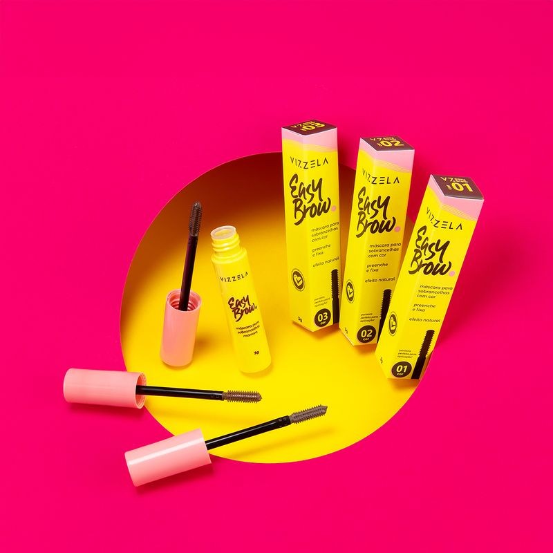 Máscara para Sobrancelhas Cor 01 Easy Brow Marrom Gel Fixador Longa Prazo Duração - Vizzela