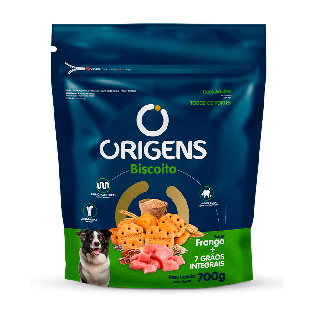 Biscoito Origens Cães Adultos Frango + 7 Grãos 700g