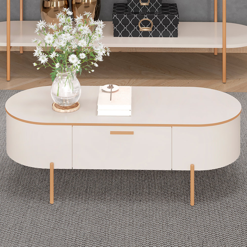 Mesa De Centro Decorativa Sala de Estar Orgânico Giverny D05 Off White - Lyam Decor em Oferta na Shopee