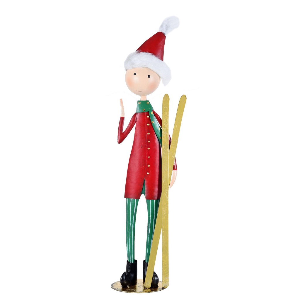 ESCULTURA NATALINA MENINO COM SKI E GORRO 60CM