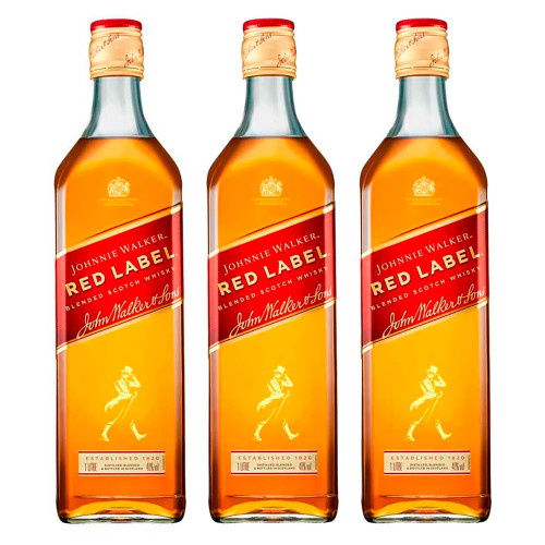 Whisky Johnnie Walker Red Label 1 Litro 3 Unidades