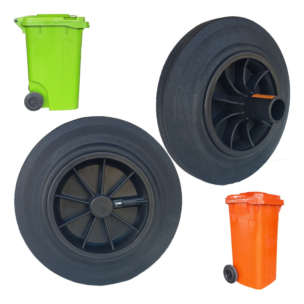 kit 2 Rodas  Para Lixeira Contentor  120L 240L 360L 8 polegada Reforçada Engate rapido