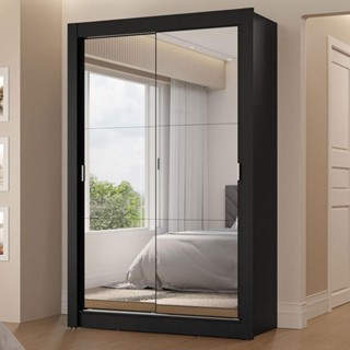 Guarda-Roupa Solteiro 2 Portas de Correr com Espelhos 2 Gavetas Preto Vivare Madesa em Oferta na Shopee