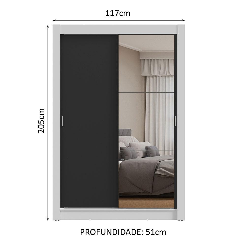 Detalhes do Guarda-Roupa Solteiro 2 Portas de Correr com Espelho Branco/Preto Milano Madesa