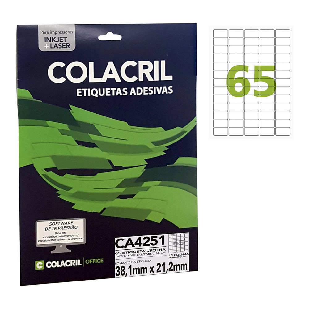 Etiqueta Adesiva Colacril A4 CA4251 38,1x21,2mm 25Fls em Oferta na Shopee