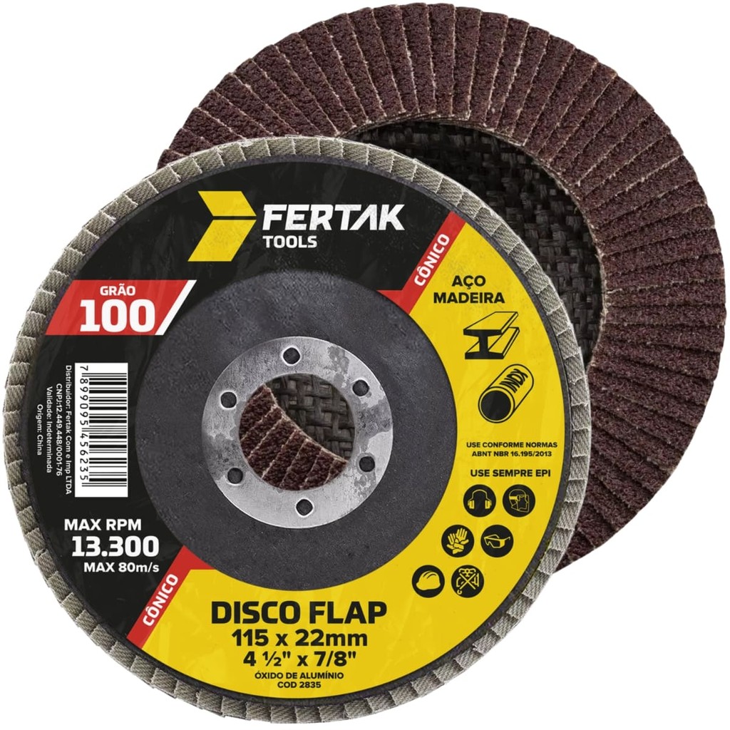 Disco Lixa Flap Cônico 115mm Madeira Aço Desbaste Fertak Grão 100 Lixa Flap Angular Esmerilhadeira Serralheria