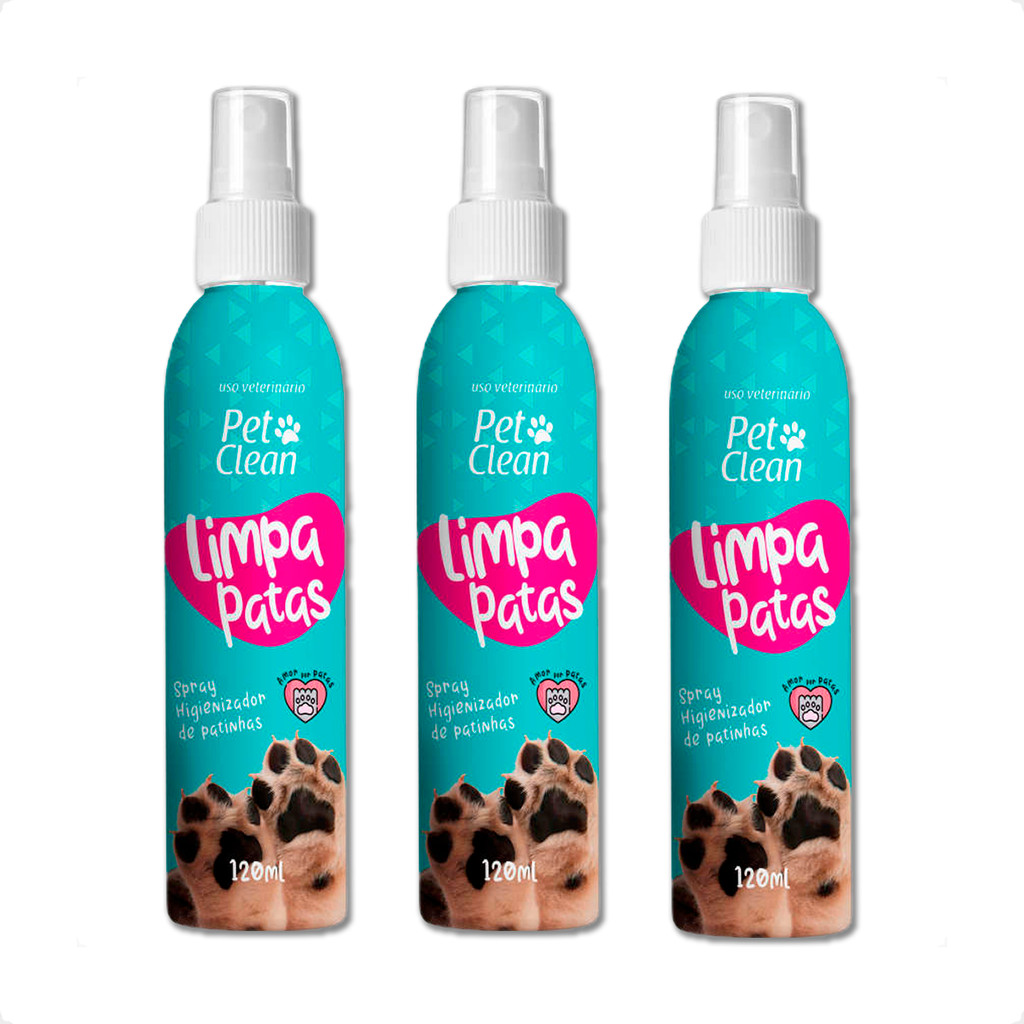 Kit 3 Limpa Patas Pet Clean Spray Higienizador - 120ml em Oferta na Shopee