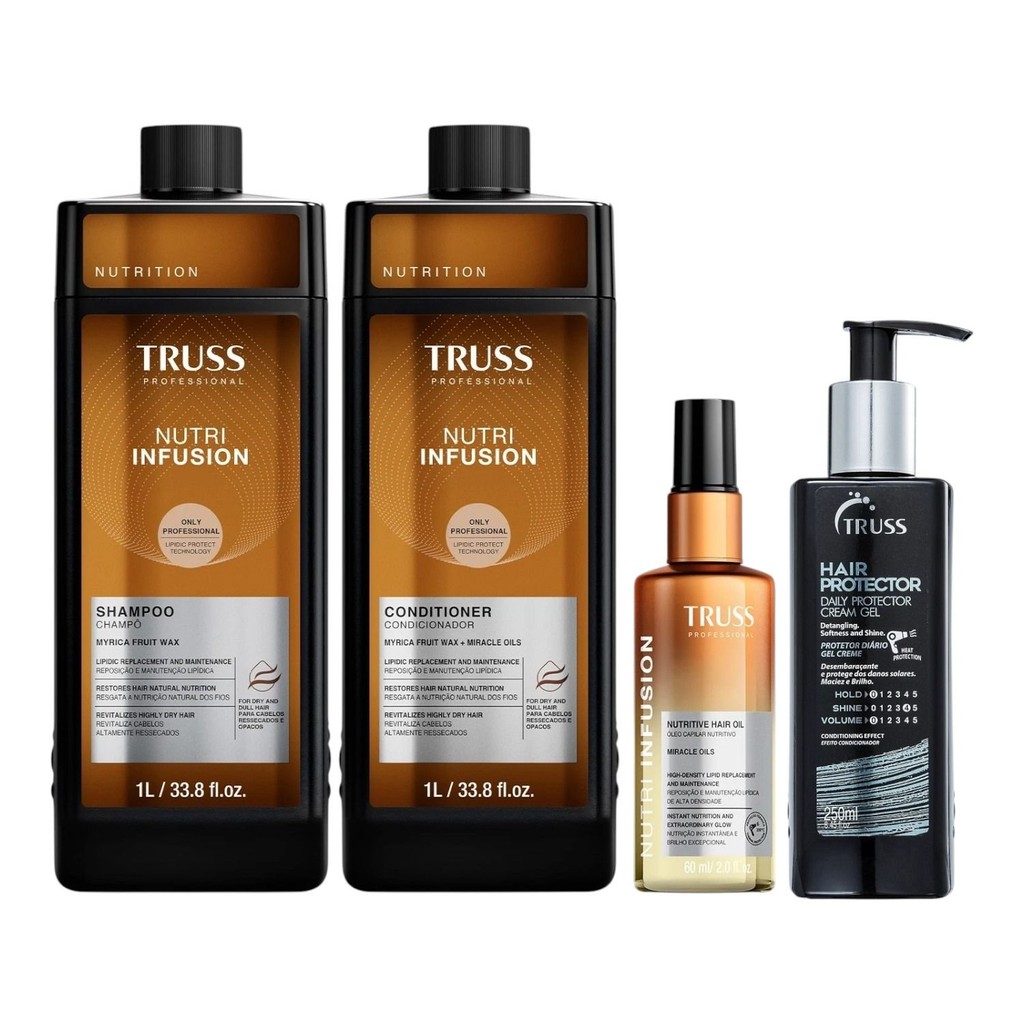 Kit Truss Nutri Infusion - Shampoo 1L + Condicionador 1L + Óleo 60ml +  Hair Protector 250ml