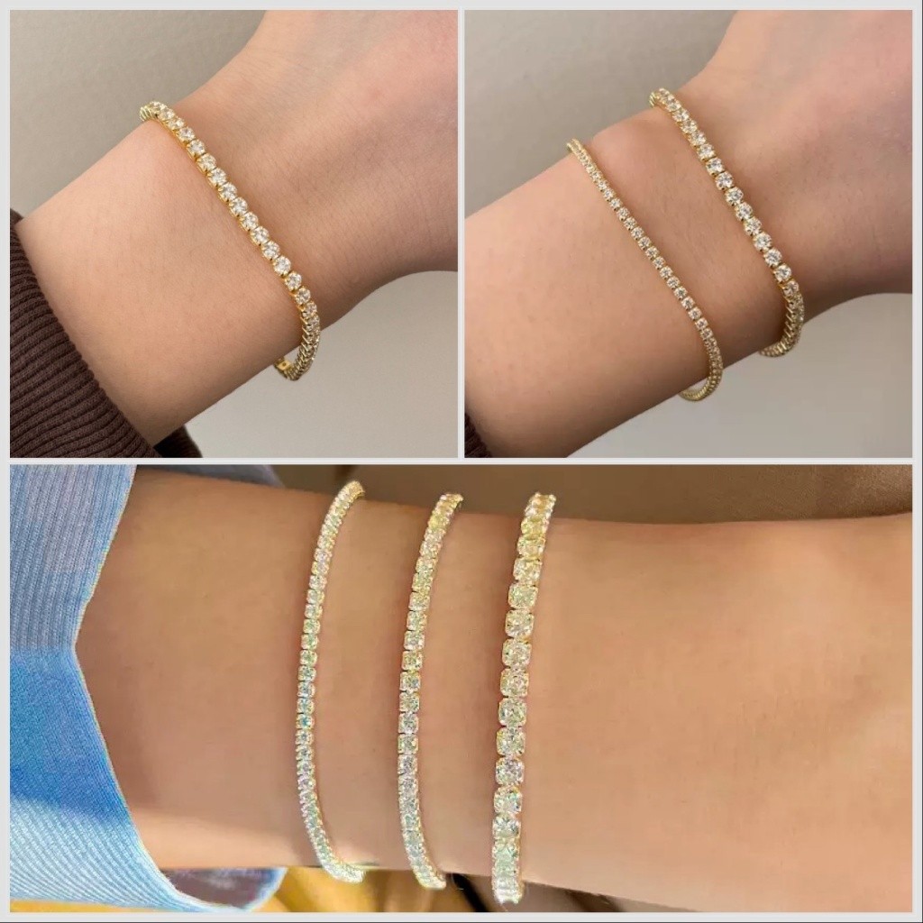 Kit 3 Pulseiras Semijoia Feminina Riviera Zirconia Crital Banhado a ouro 18k prata 925