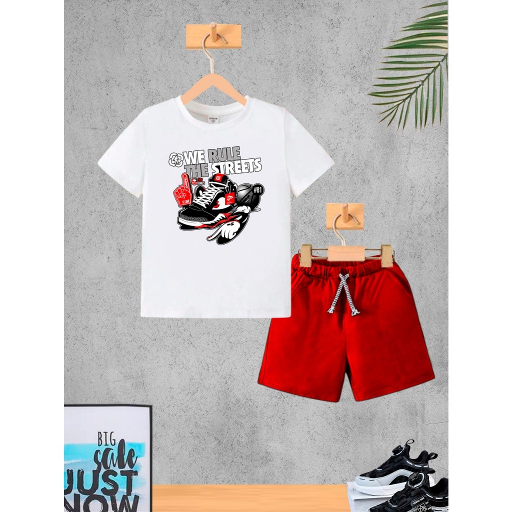 Conjunto Infantil Vermelho We Rules Menino Camiseta e Bermuda Roupa Criança Masculino Verão