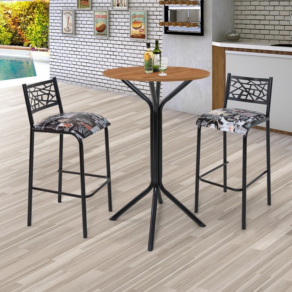 Conjunto Bistrô Dani 2 Banquetas e Mesa Tampo BP Redondo  Preto em Oferta na Shopee
