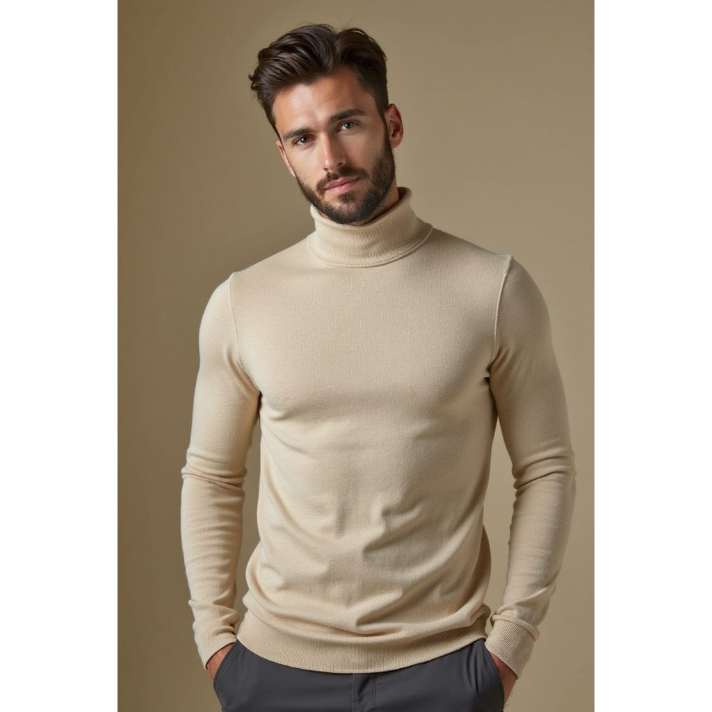Blusa Cacharréu Masculina Gola Alta Canelada Bege Nude – Malha Premium Cacharrel