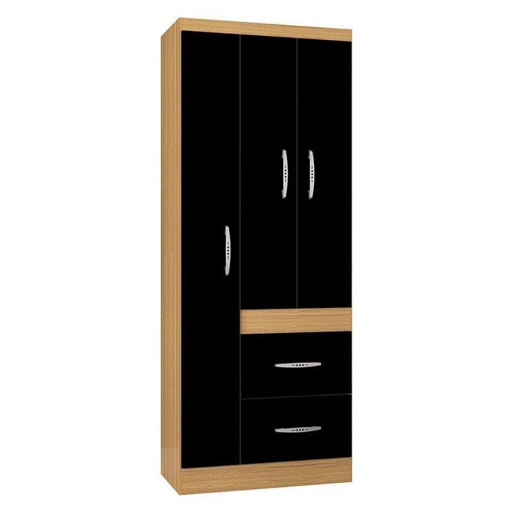 Guarda Roupa Solteiro Milão 3 Portas Damasco Preto – Poquema