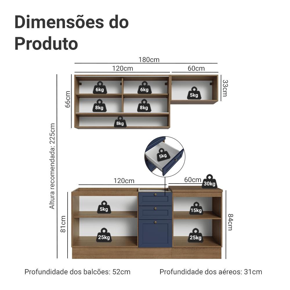 Detalhes do Armário de Cozinha Completa 180 cm Rustic/Azul Vik Madesa 05