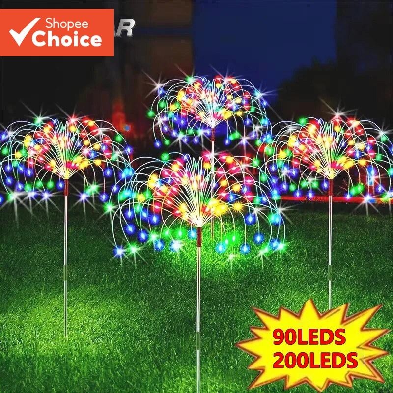 Solar LED Fogos De Artifício Luz Fio Cobre Luzes Fadas Natal Gramado Caminho Lâmpada Decoração Do Jardim Adequado Para Q