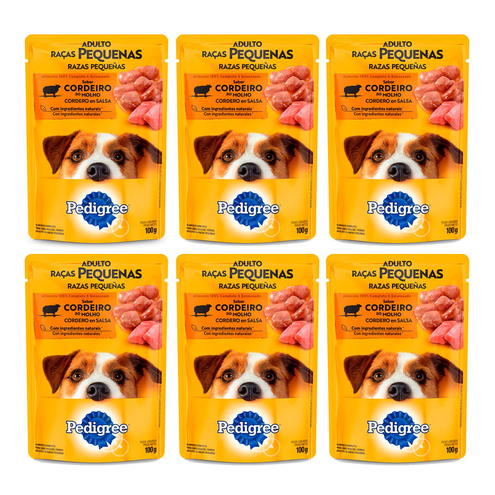 Kit 6 Ração para Cães Pedigree Adultos Sachê Sabor Cordeiro ao Molho 100g - Pets