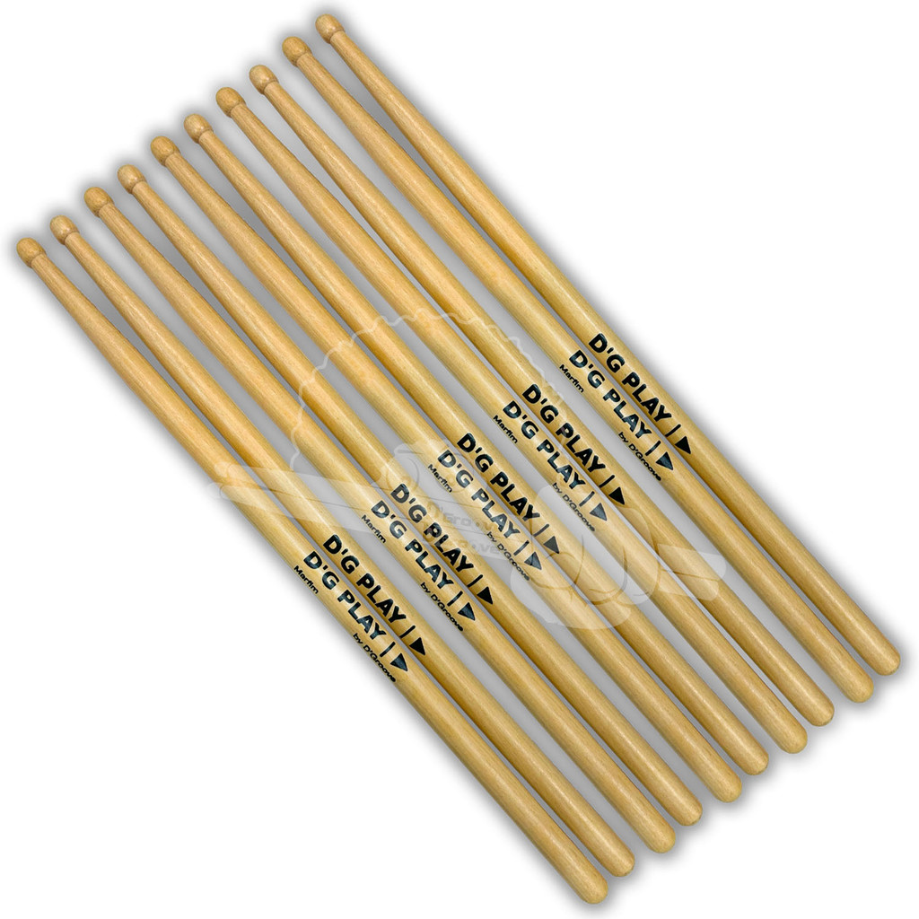 Pack De Baquetas Para Bateria DG Play Ponta de madeira LONGA Marfim Com Maior Durabilidade By DGroove Kit 10 Pares