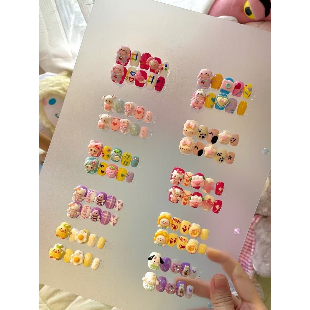 Unhas Postiças Decoradas Personagem Fofinho Com Unhas Curtas de Comprimento 16mm em Oferta na Shopee