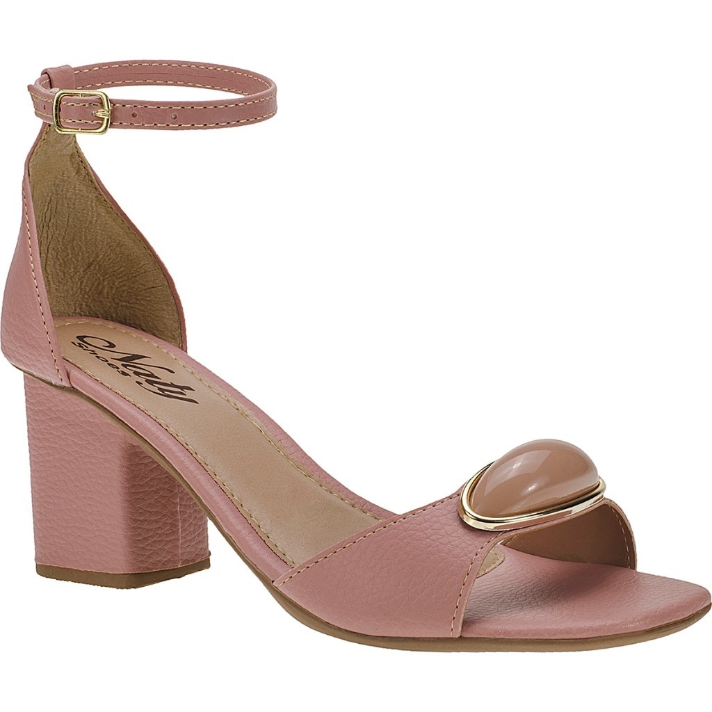 Sandália Feminina Nude Salto Alto Grosso com Enfeite ABS Gota Traseiro Fechado com Fivela Naty Shoes em Oferta na Shopee