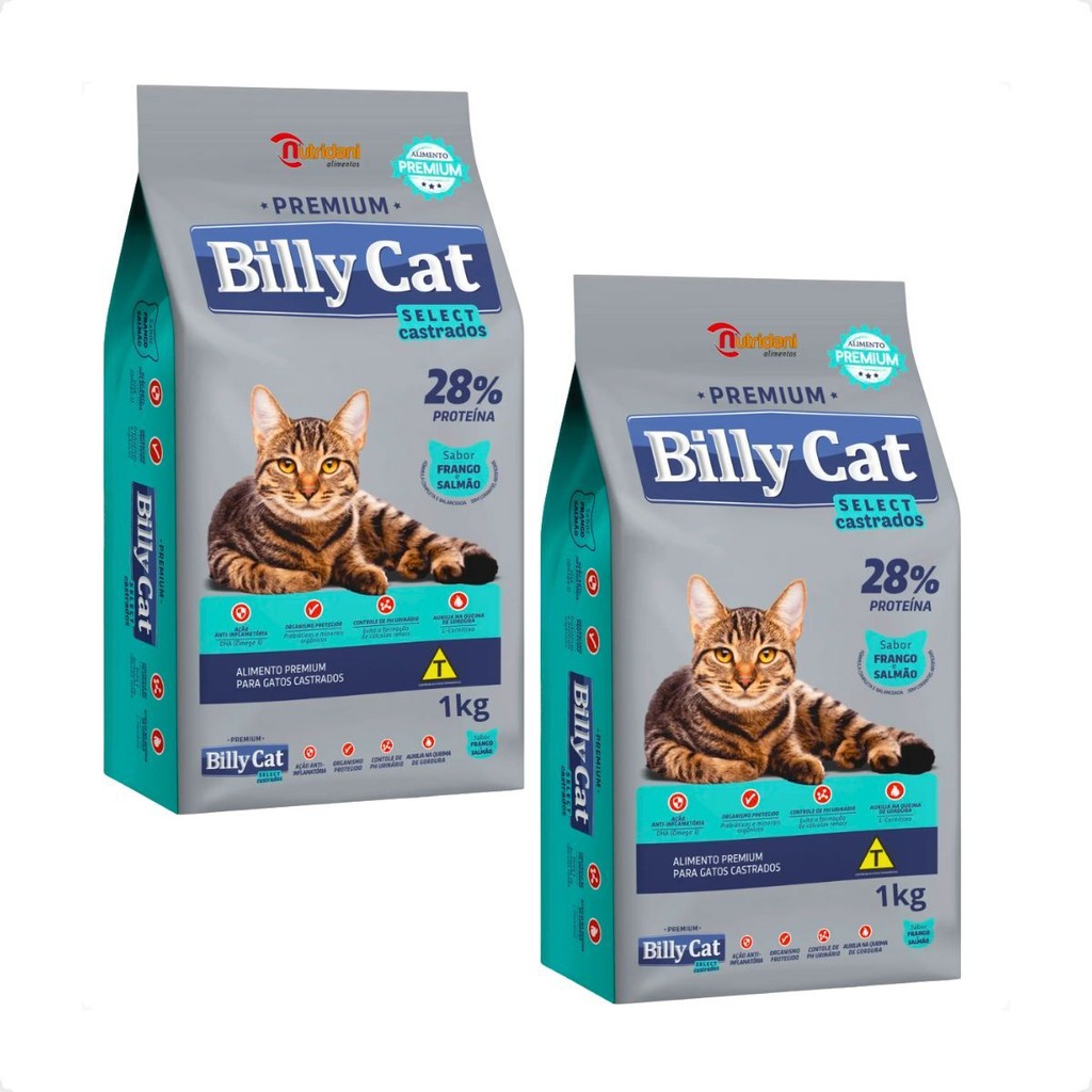 Kit 2 Ração Billy Cat Select Gatos Castrados - 1Kg em Oferta na Shopee