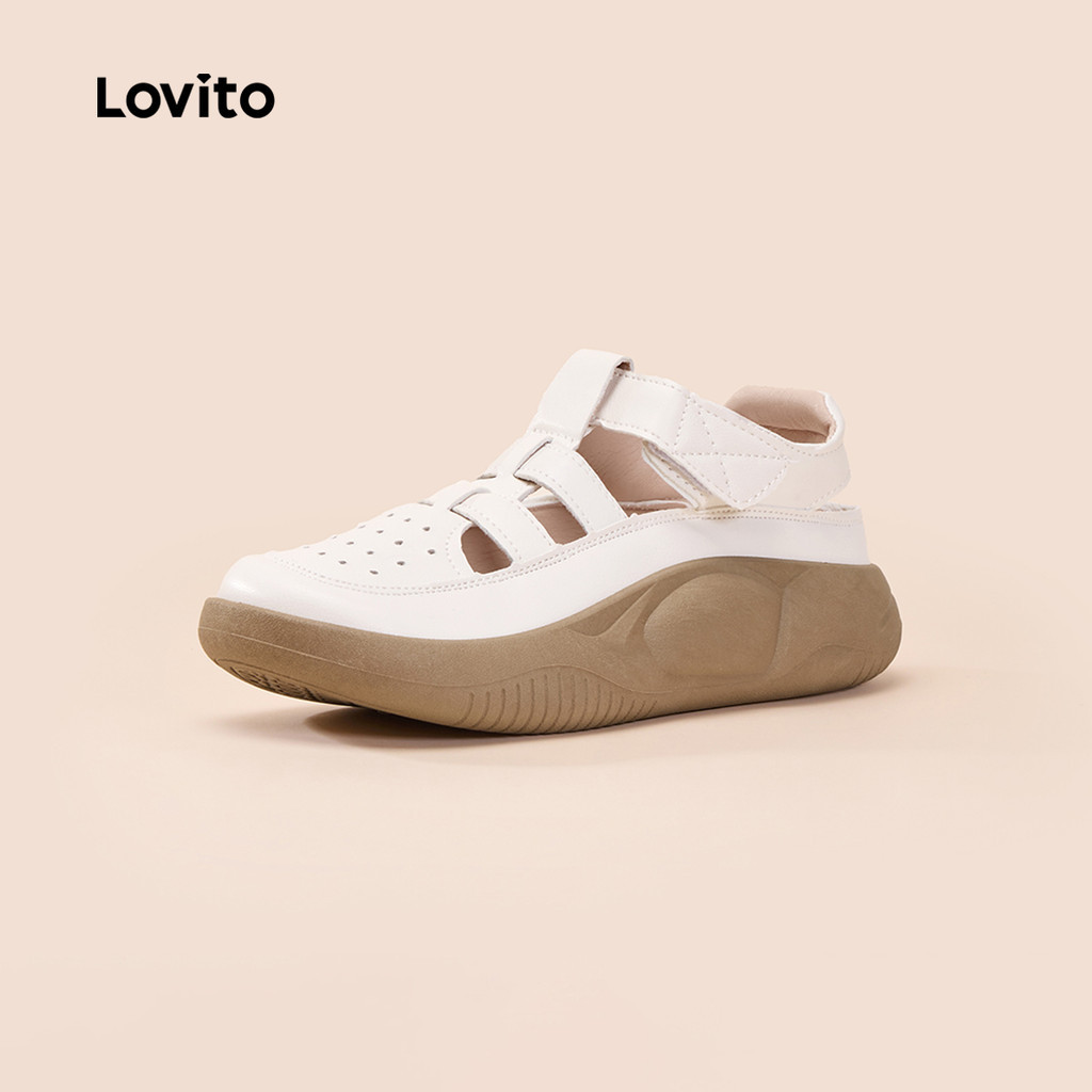 (Trendy) Lovito Mary Janes Retrô com Sola Espessa e Recortes Vazados – Respirável e Estiloso LFA62145 - Women Shoes
