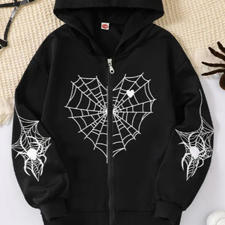 Blusa Moletom Ziper Casaco Canguru Estampa Teia Coração Minimalista Modelo Fofo Gotico Confortavel
