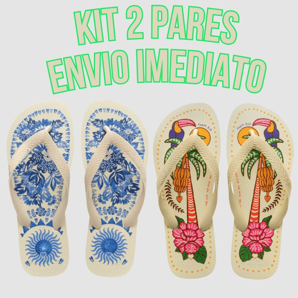 Kit Dois Pares Chinelo Feminino Sandalia De Dedo Confortavel Tropical Vibes Promoção