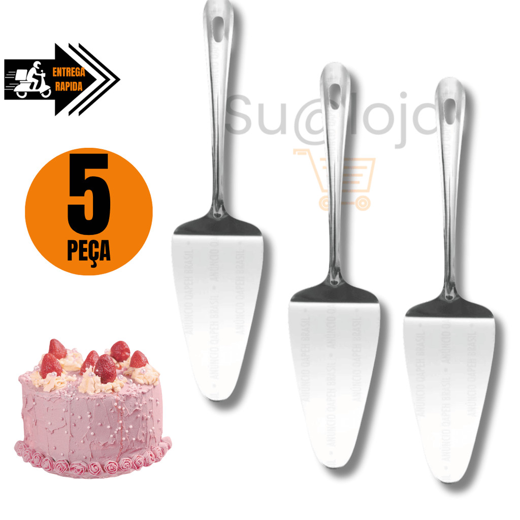 KIT 5 Espátula para Cortar Bolo Torta e Pães de Aço Inox 27,5CM