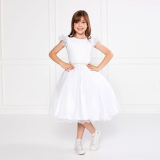 Vestido Glitter Branco Manga Godê De Festa Infantil Rodado em Oferta na Shopee