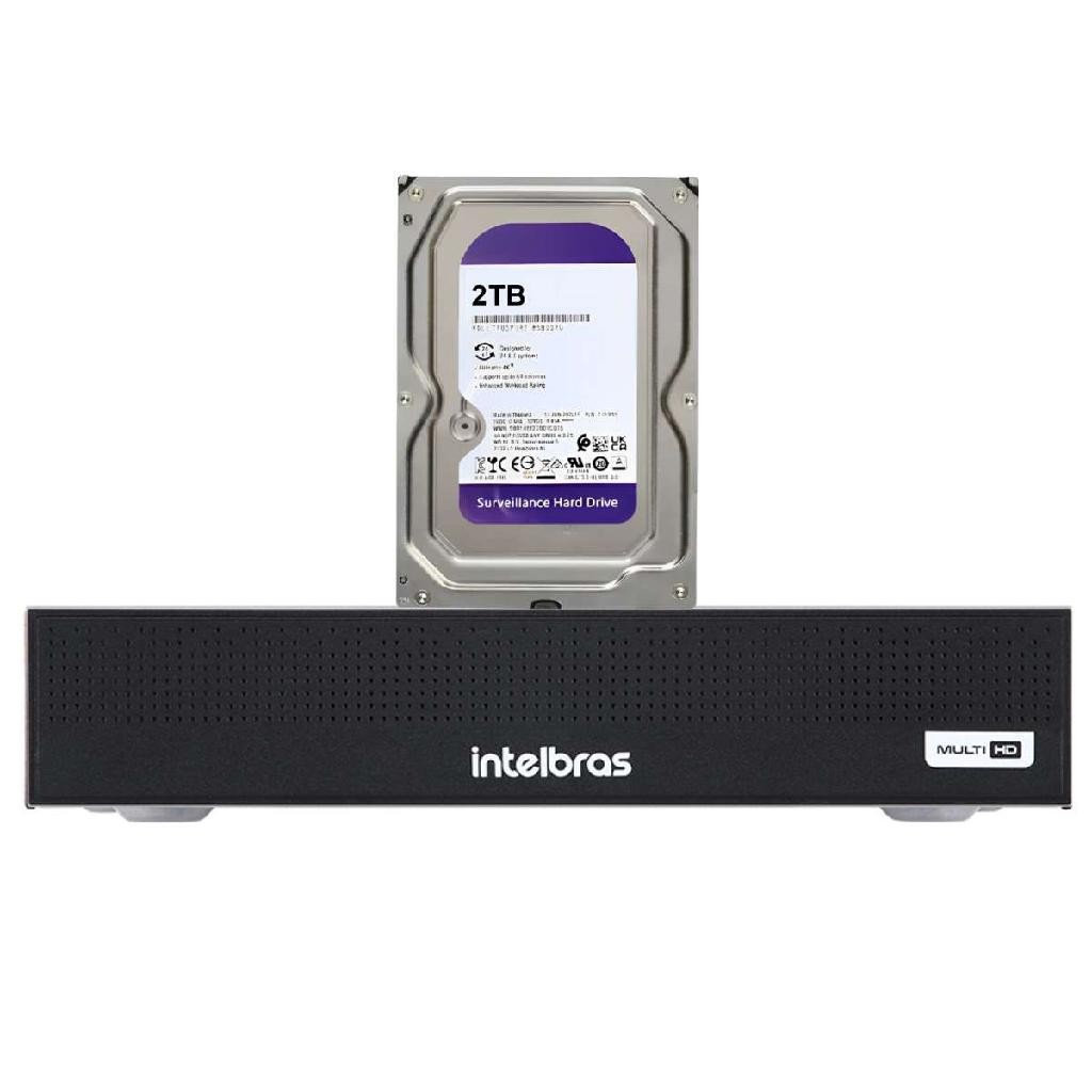 Kit DVR Gravador de Vídeo Intelbras MHDX 1104-C 4 Canais com Detecção de Movimento + HD 2TB