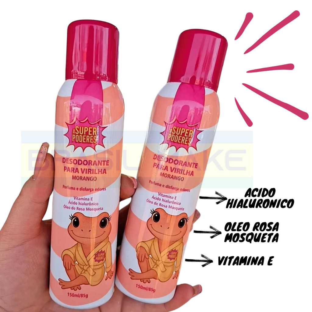 Super Poderes Desodorante Íntimo Virilha Fragância Morango com Vitamina E, Ácido Hialurônico, Óleo de Rosa Mosqueta