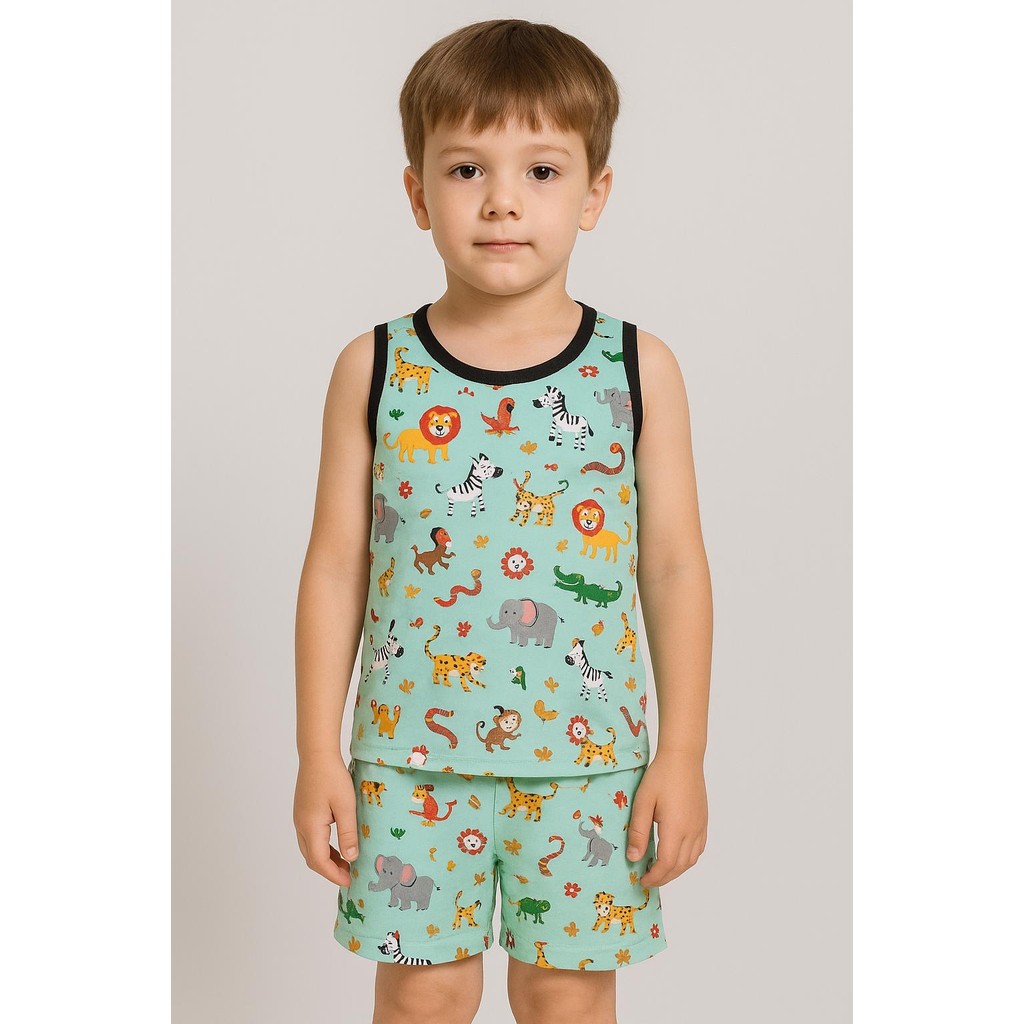 Pijama Infantil Menino Regata Dinossauro Curto Verão estampado Conjunto Masculino de Dormir
