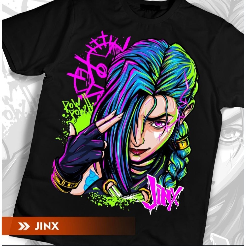 Camiseta Jinx Arcane League of Legends Game Lançamento Unissex Preta 100% Algodão
