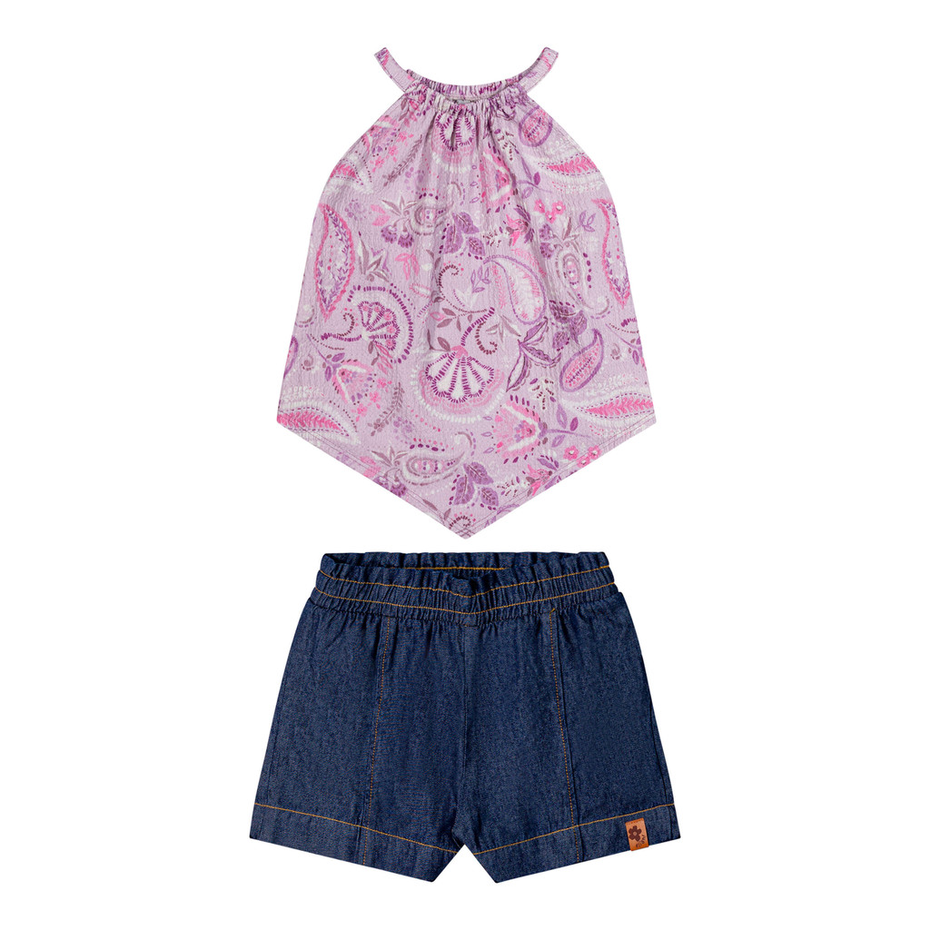 Conjunto Infantil Menina Regata Frente Única Elian Rosa - Baby & Kids Fashion