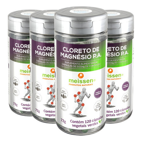 4x Cloreto De Magnésio Pa 500mg  - 480 Cáps - Meissen
