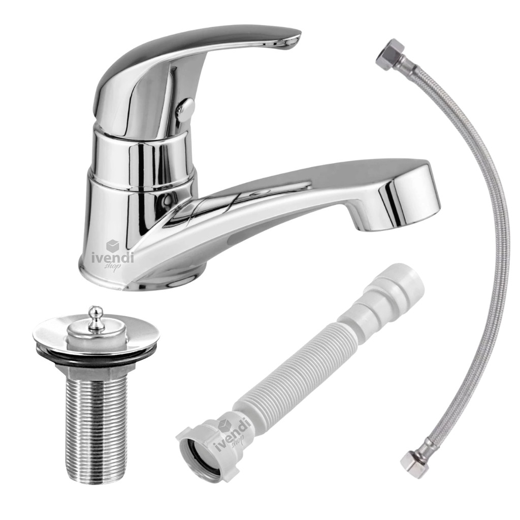 Kit Completo Premium Torneira Pia Moderna Up + Valvula Pia + Sifão + Engate Flexível De Lavatório